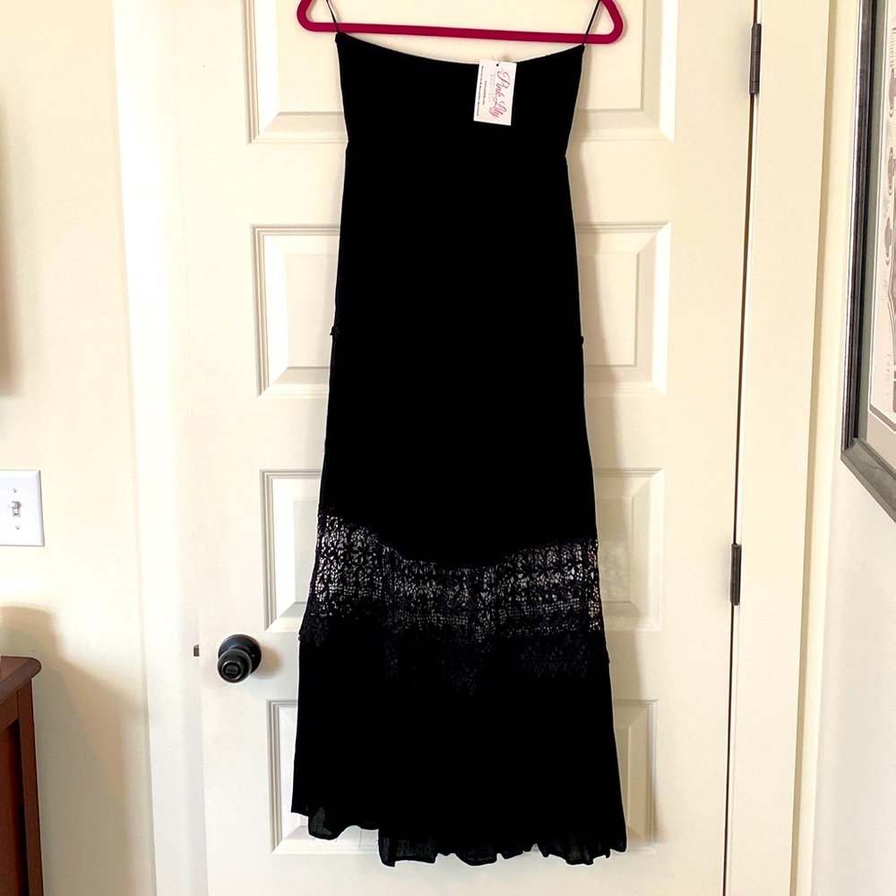 Pink Lily Envision a Getaway Strapless Lace Maxi